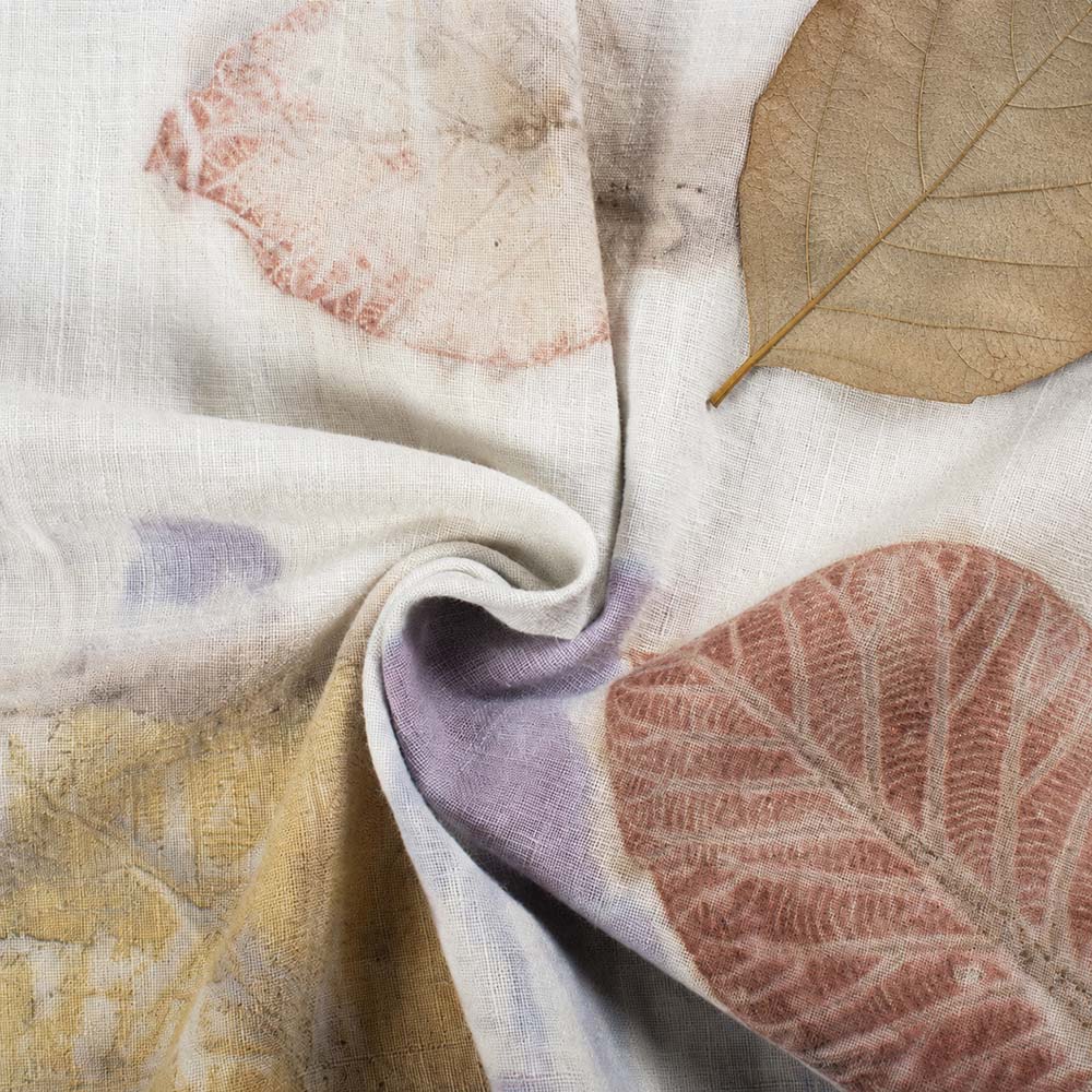Teak Leaf Eco Print Naturally Dyed Pure Khadi Fabric 142 GSM