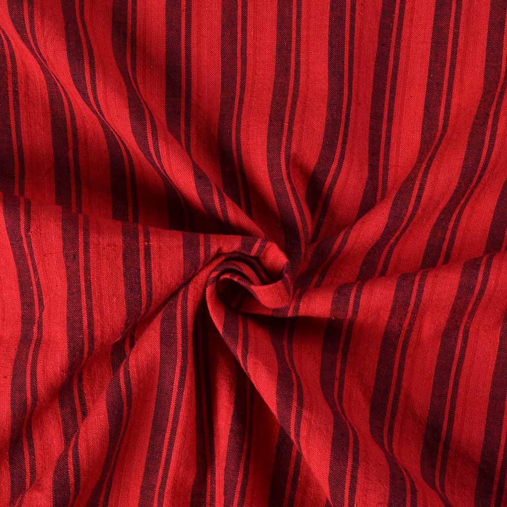 Stripe Red Brown Pure Khadi 130 GSM Handwoven Fabric