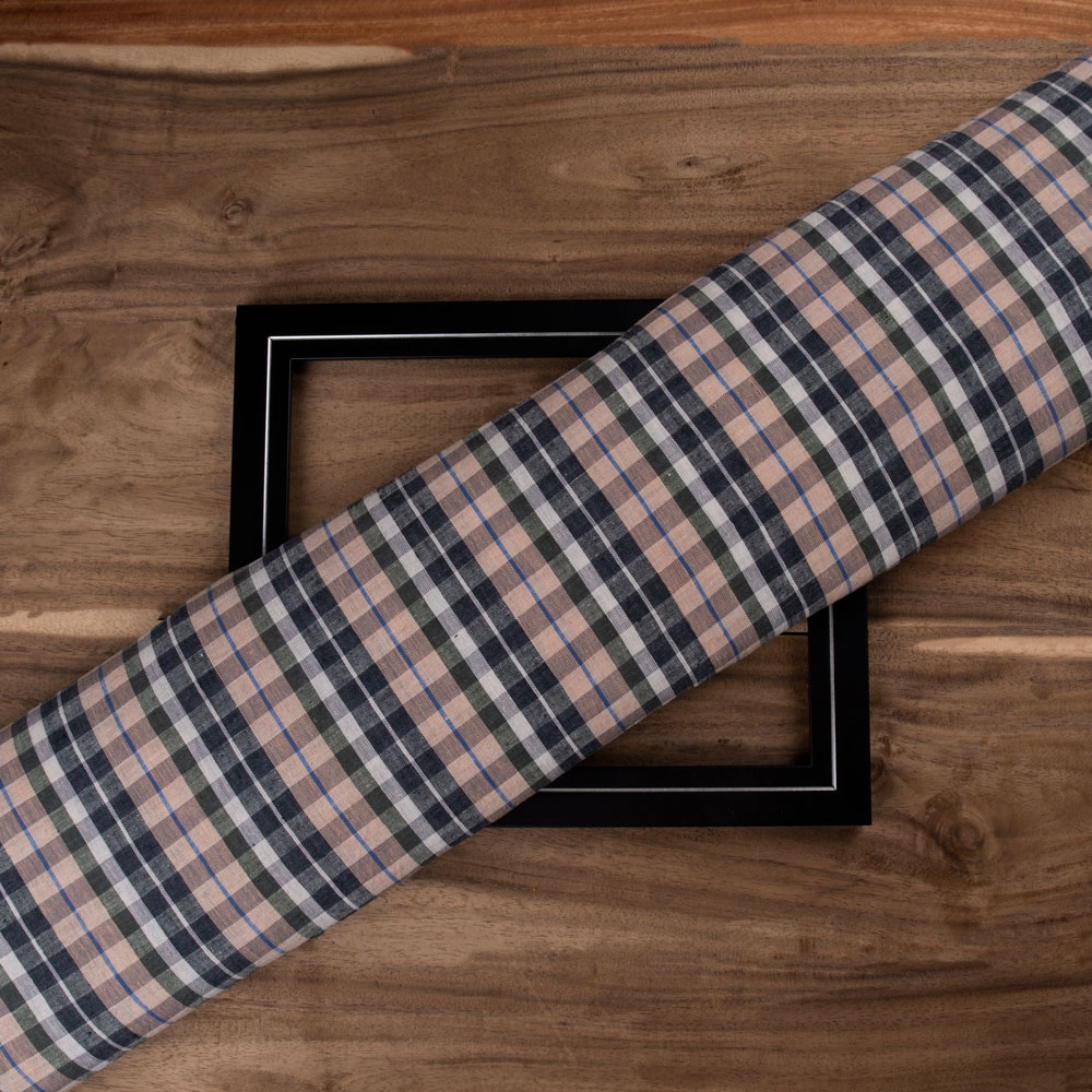 Check Brown & Black Pure Cotton 92 GSM Handwoven Fabric 287