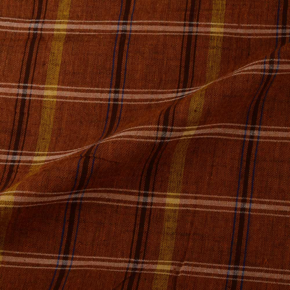 CHECK BROWN PURE COTTON 104 GSM HANDWOVEN FABRIC 152
