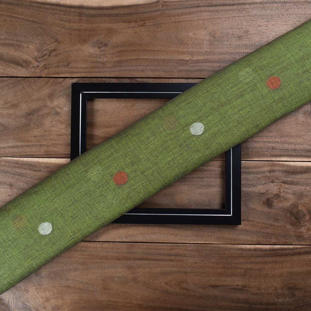 Green Geometric Jamdani Pure Cotton 57 GSM Handwoven Fabric