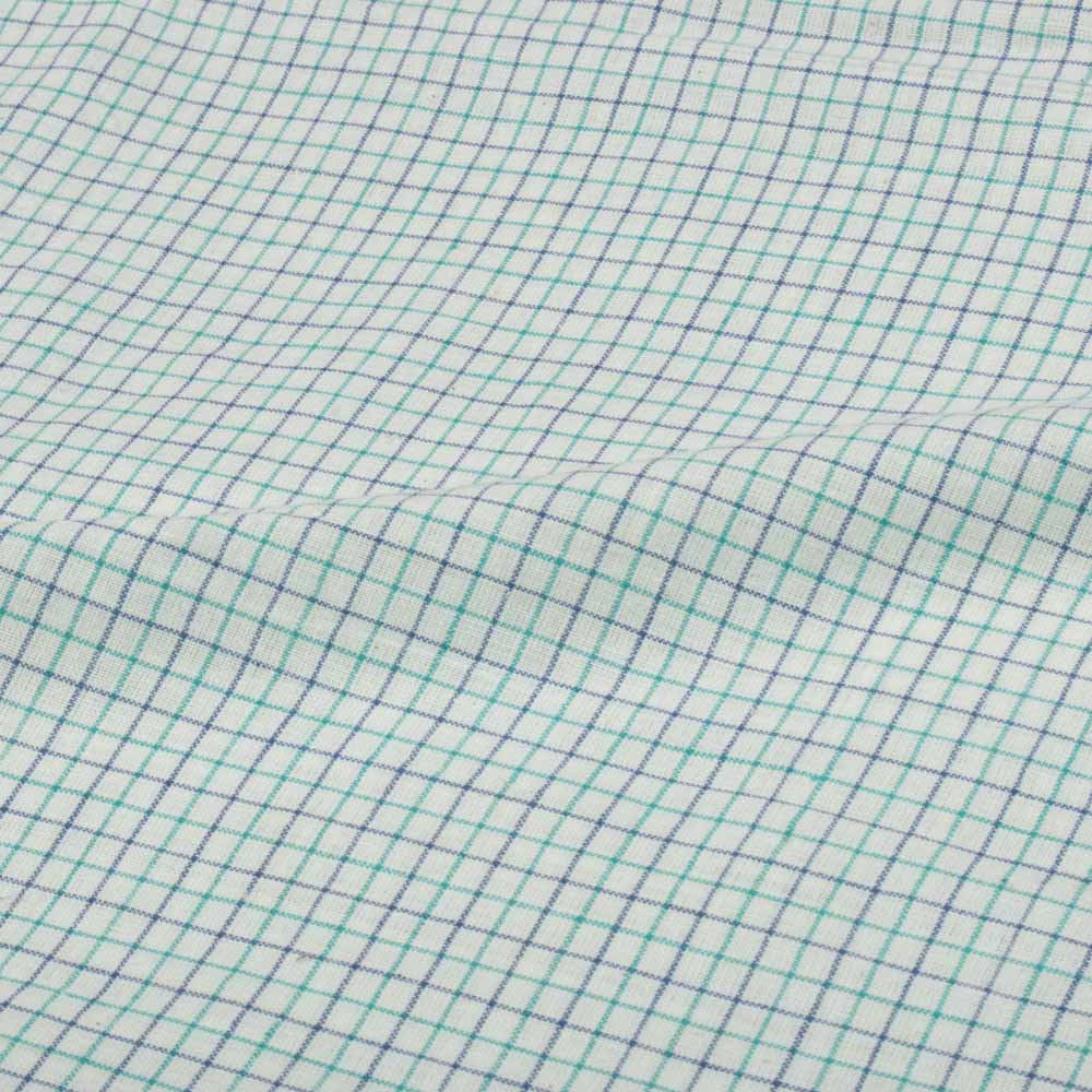 CHECK BLUE & WHITE PURE COTTON 97 GSM HANDWOVEN FABRIC