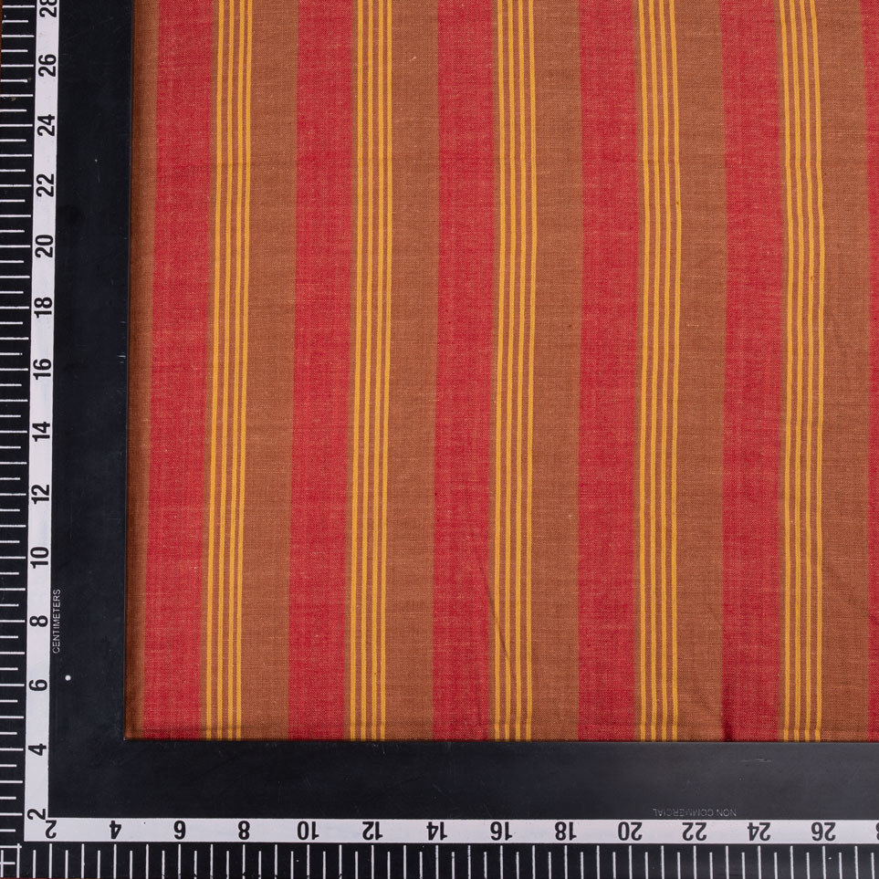 STRIPE RED & BROWN PURE COTTON 73 GSM HANDWOVEN FABRIC