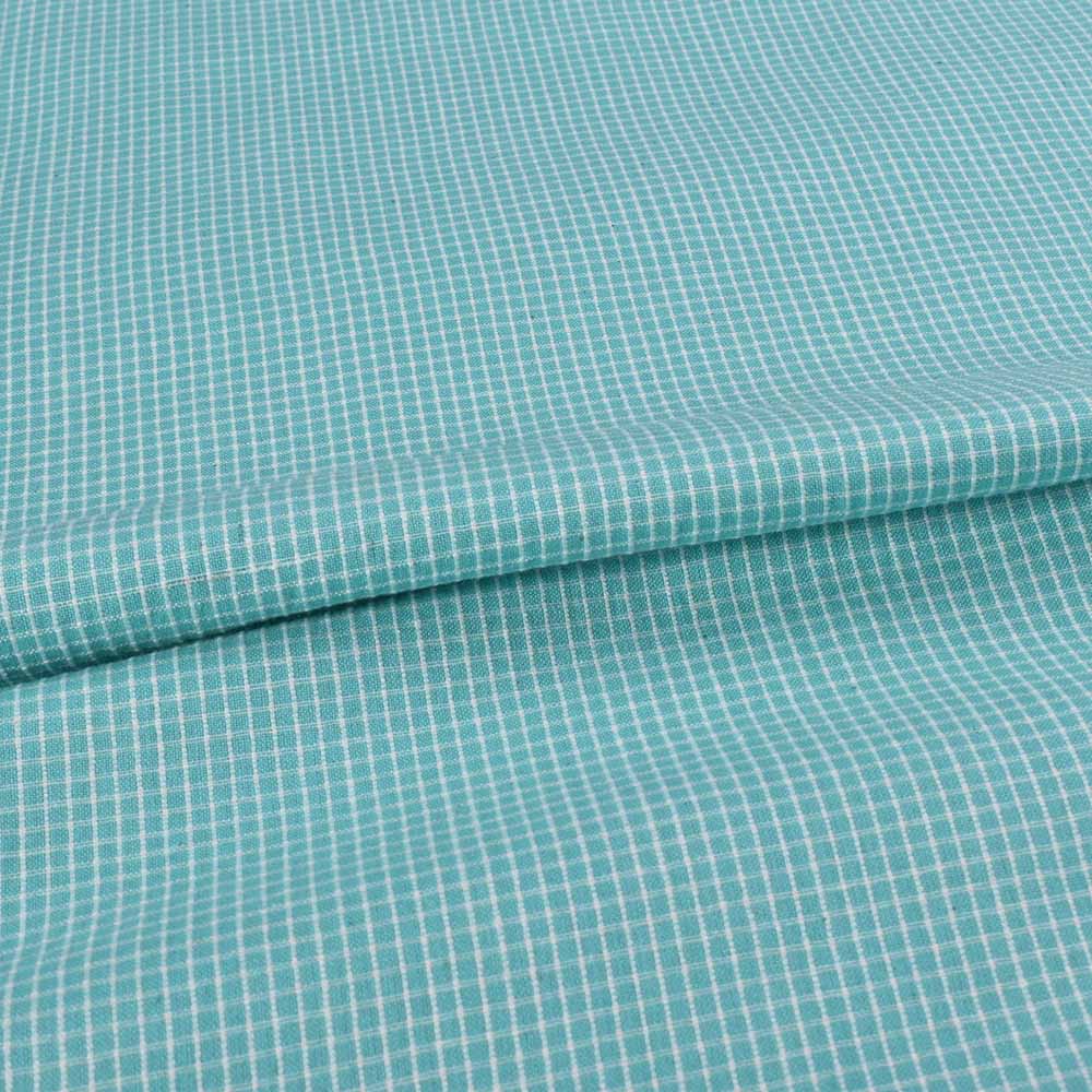 CHECK SEA BLUE PURE COTTON 93 GSM HANDWOVEN FABRIC