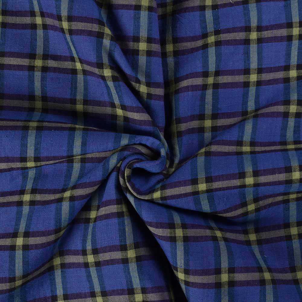 Check Blue Green Pure Cotton 90 GSM Handwoven Fabric 502