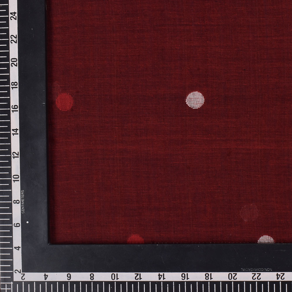 POLKA DOT DEEP RED JAMDANI PURE COTTON 58 GSM HANDWOVEN FABRIC