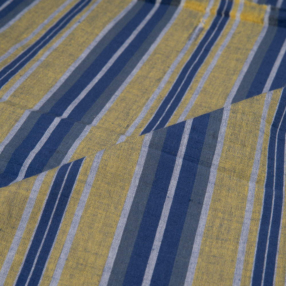 STRIPE YELLOW & BLUE PURE COTTON 88 GSM HANDWOVEN FABRIC