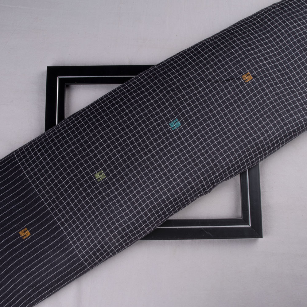 Geometric Check Black Jamdani Handwoven Cotton 60 GSM Fabric