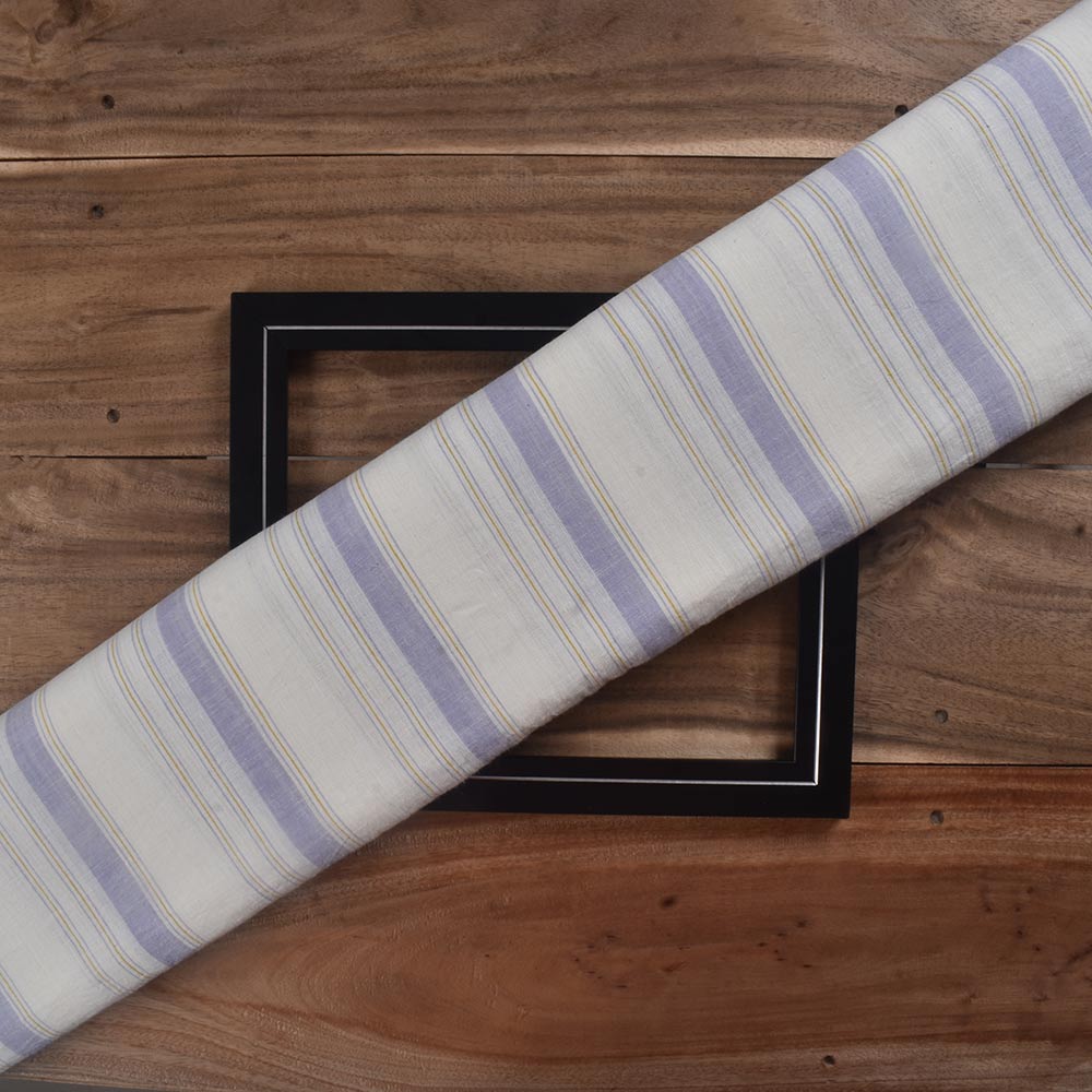 Stripe White & Purple Pure Cotton 105 GSM Handwoven Fabric