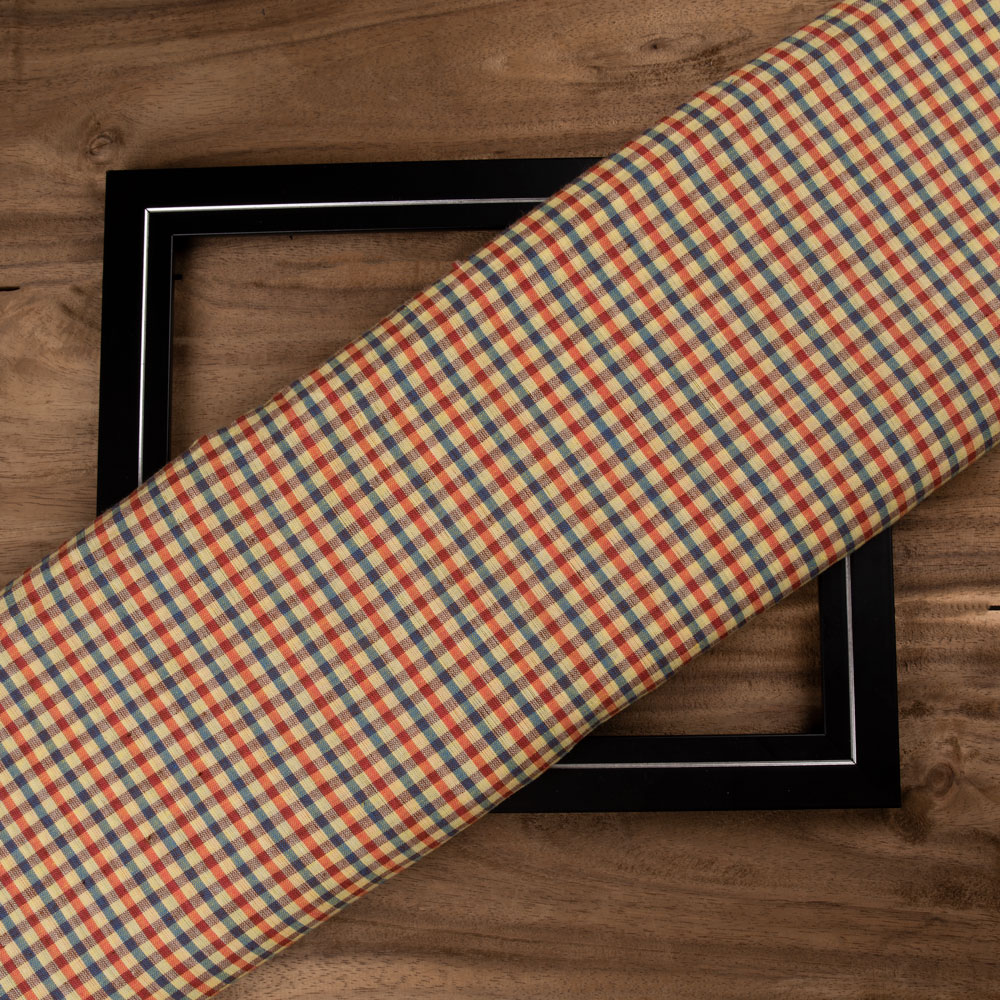 Check Multicolour Pure Cotton 90 GSM Handwoven Fabric 305