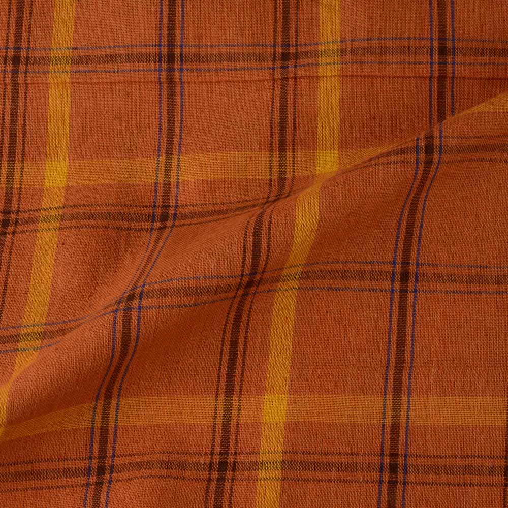 CHECK MUSTARD PURE COTTON 106 GSM HANDWOVEN FABRIC