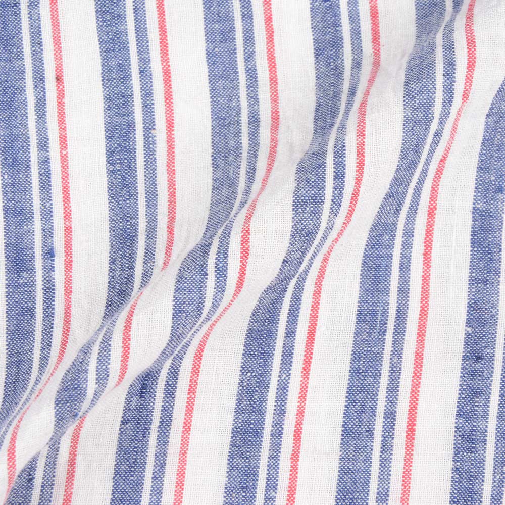 STRIPE BLUE WHITE & RED KHADI FABRIC - 112 GSM HANDSPUN & HANDWOVEN