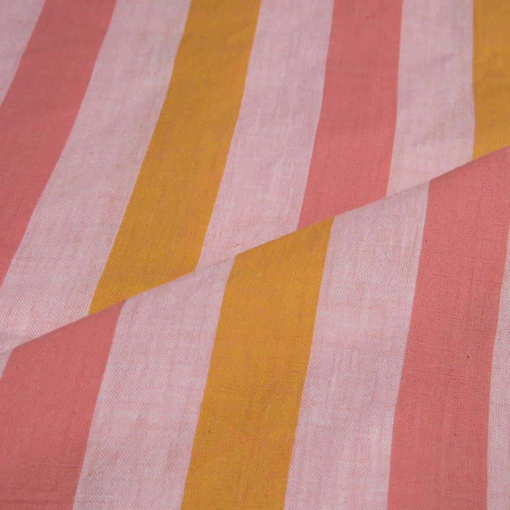 STRIPE ORANGE & PINK PURE COTTON 92 GSM HANDWOVEN FABRIC 203