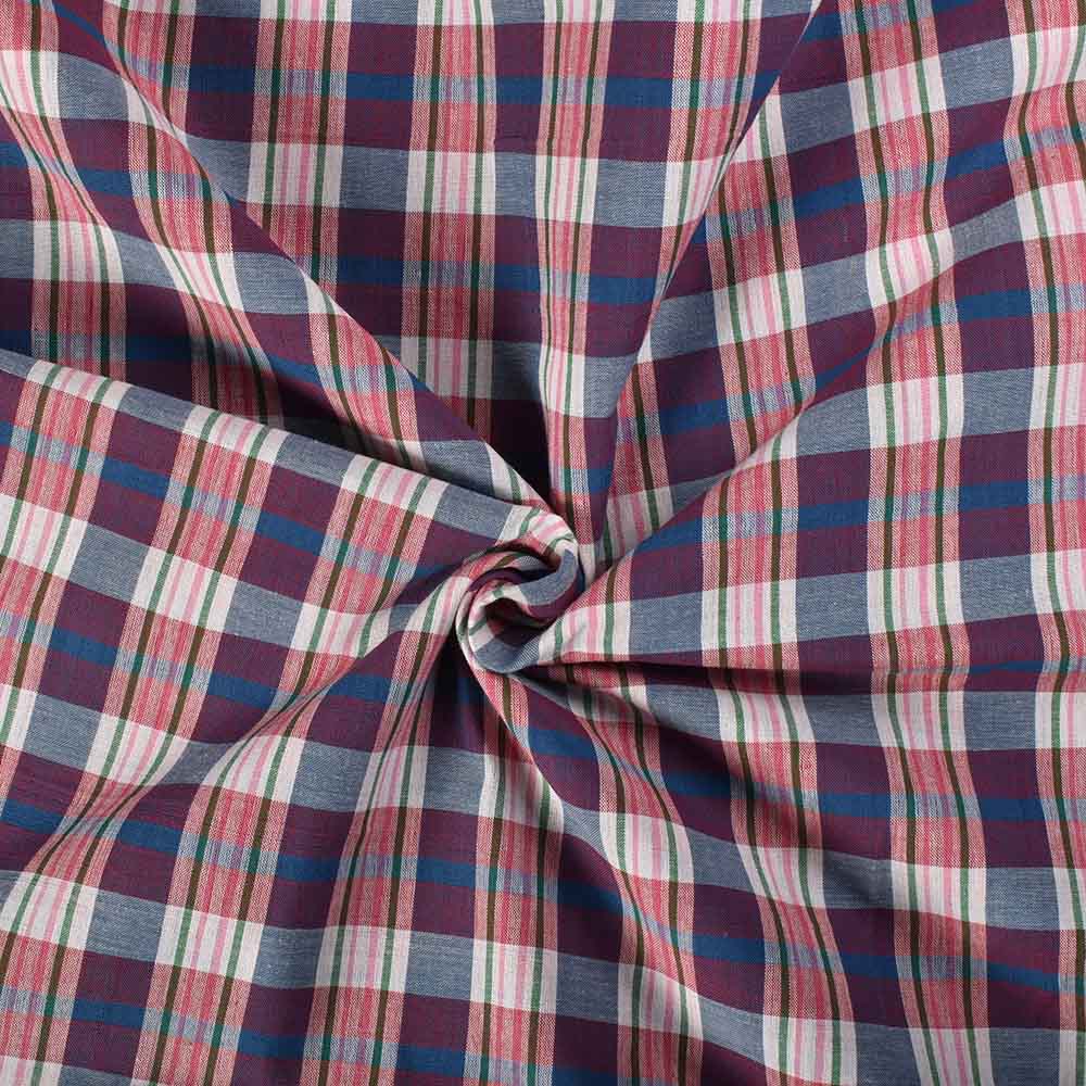 Check Multicolor Pure Cotton 100 GSM Handwoven Fabric 561