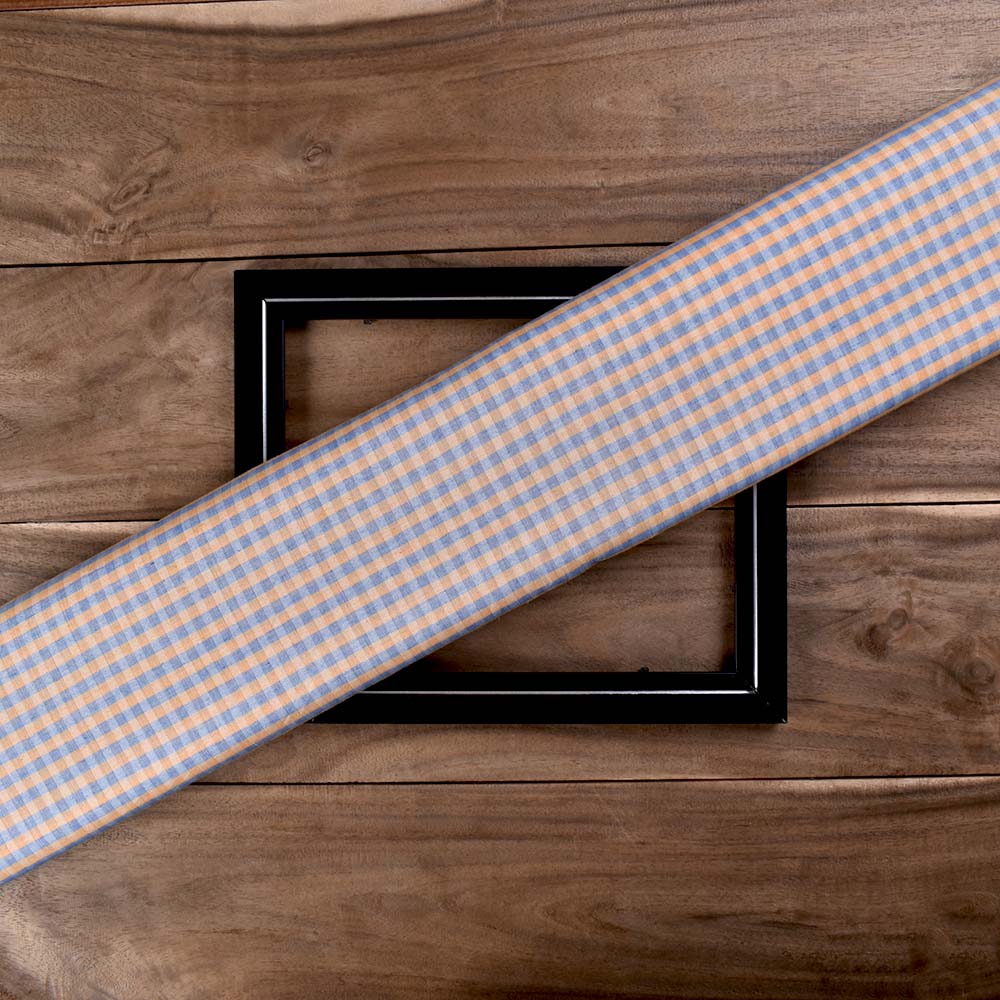Stripe Blue Yellow Pure Cotton 85 GSM Handwoven Fabric