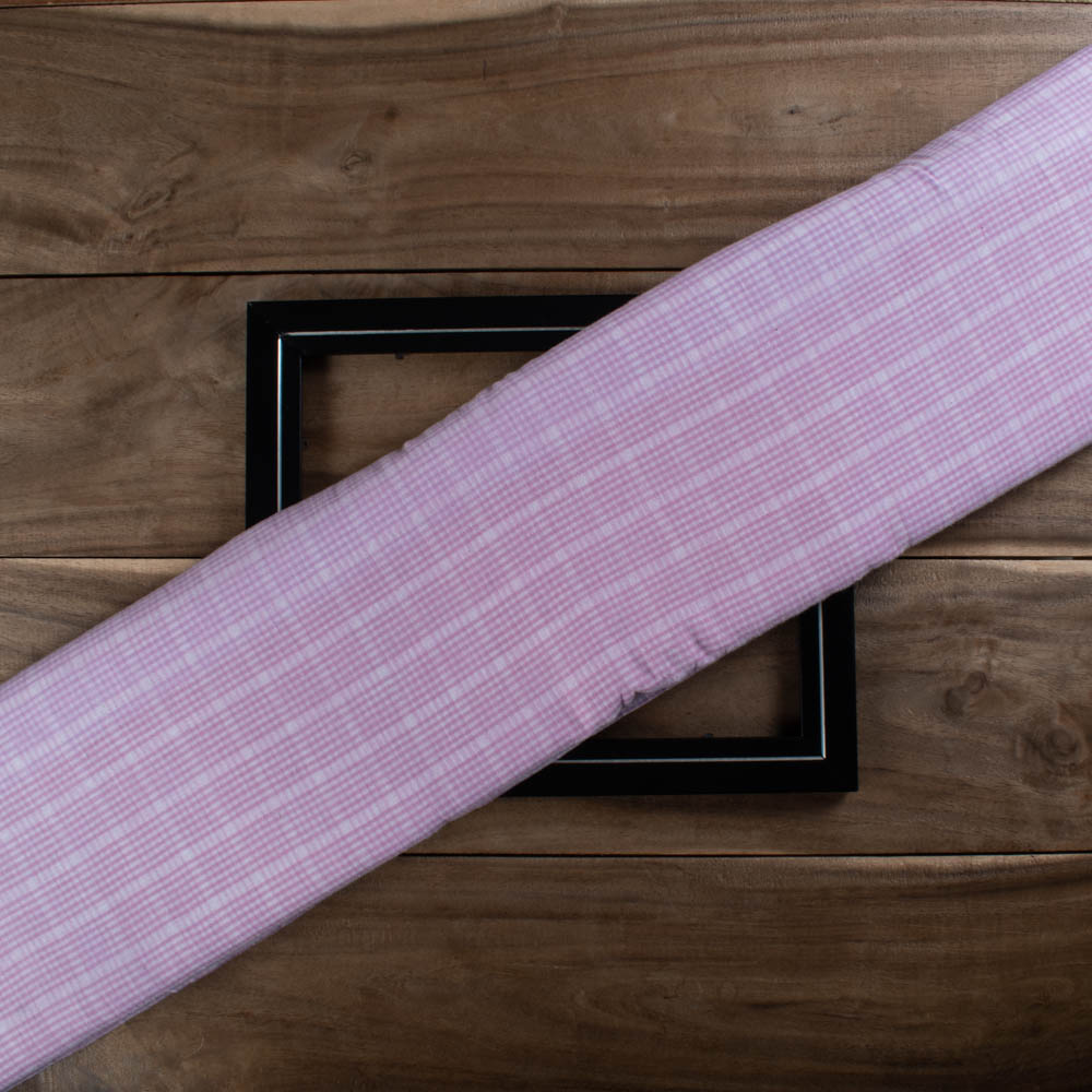 Check Pink and White Pure Cotton 95 GSM Handwoven Fabric