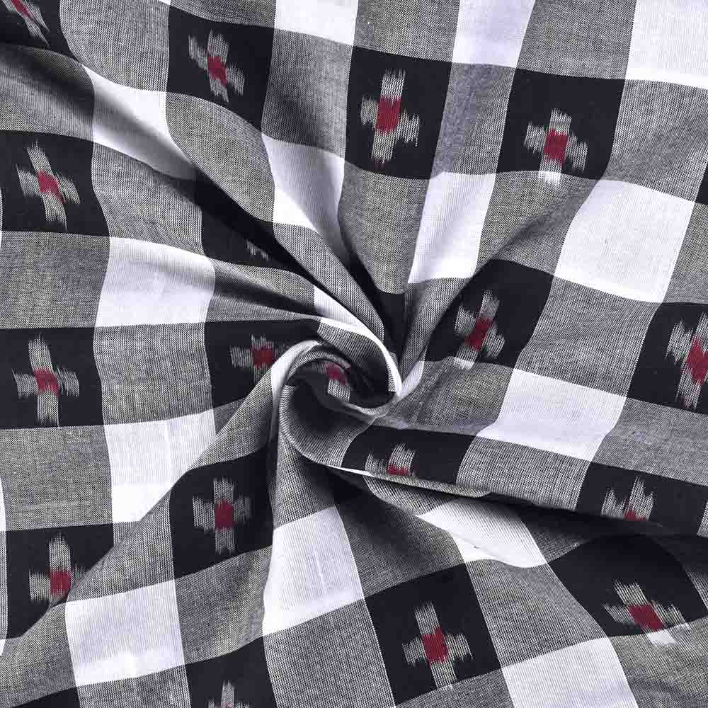 Black White Ikkat Pure Cotton 80 GSM Handwoven Fabric