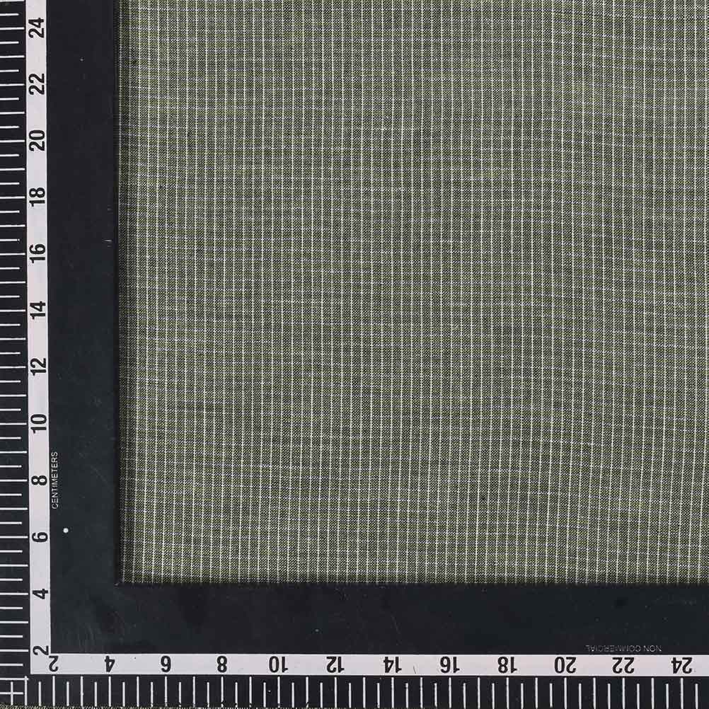 CHECK OLIVE GREEN & WHITE PURE COTTON 98 GSM HANDWOVEN FABRIC