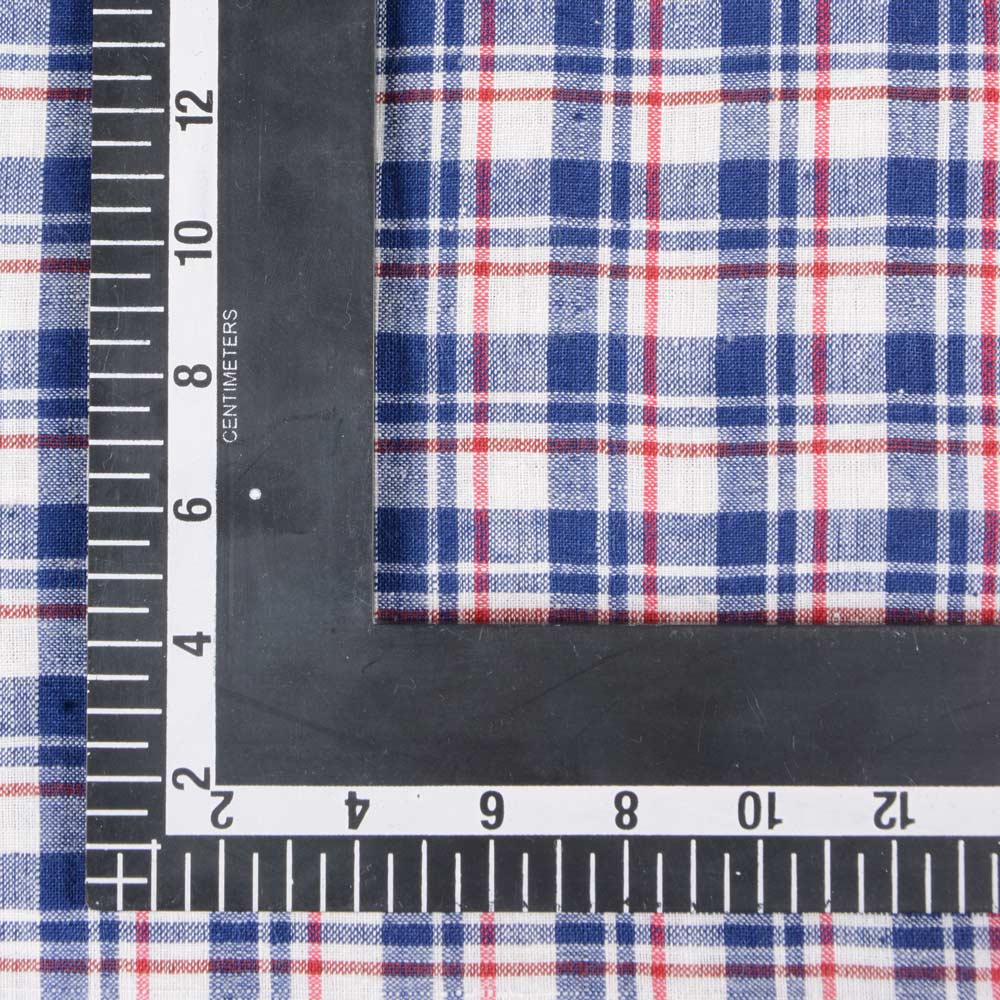 CHECK BLUE WHITE & RED KHADI FABRIC - 124 GSM HANDSPUN & HANDWOVEN