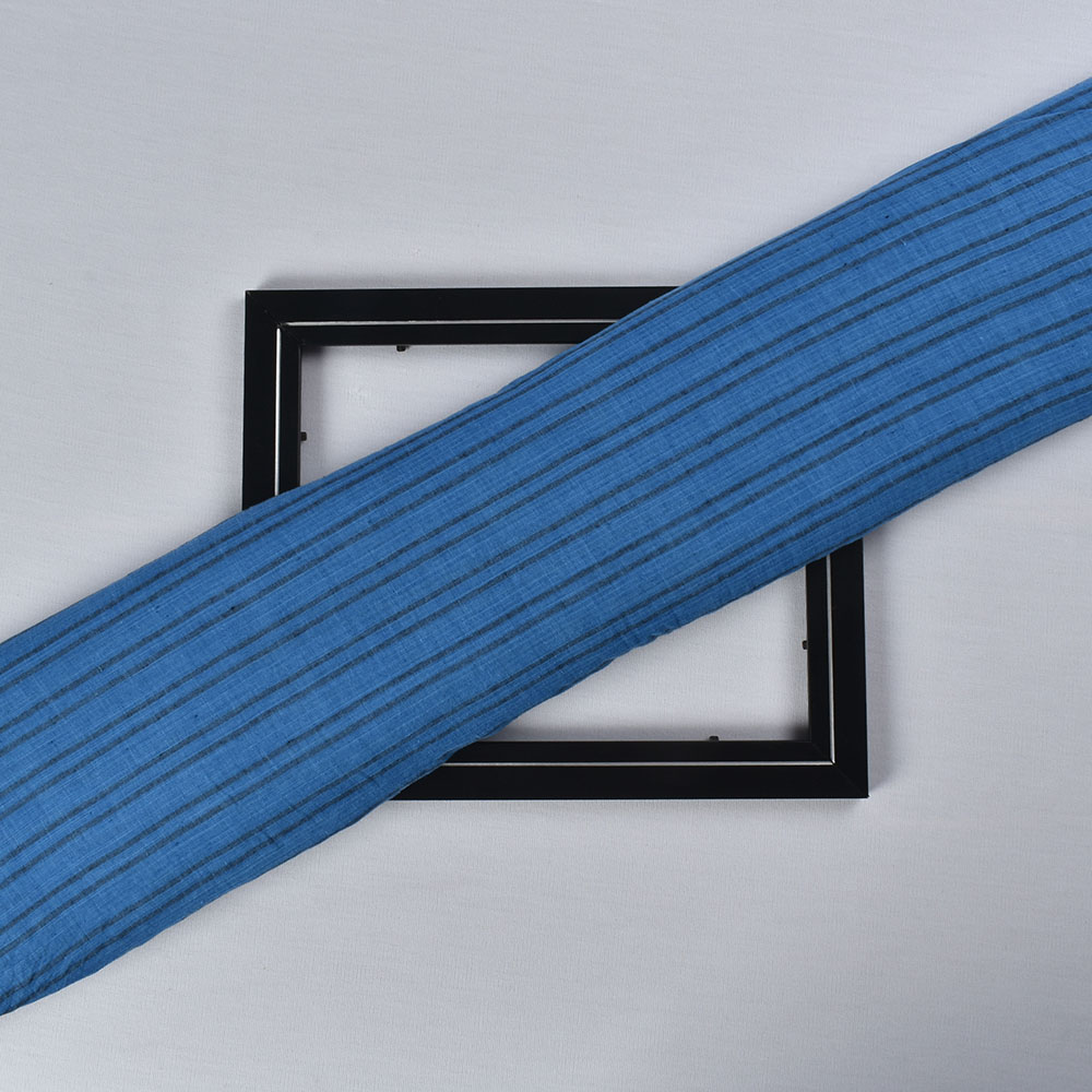 Stripe Blue Black Khadi Cotton 65 GSM Handwoven Fabric 335