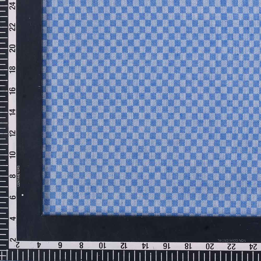 CHECK BLUE & WHITE TWILL PURE COTTON 100 gsm HANDWOVEN FABRIC