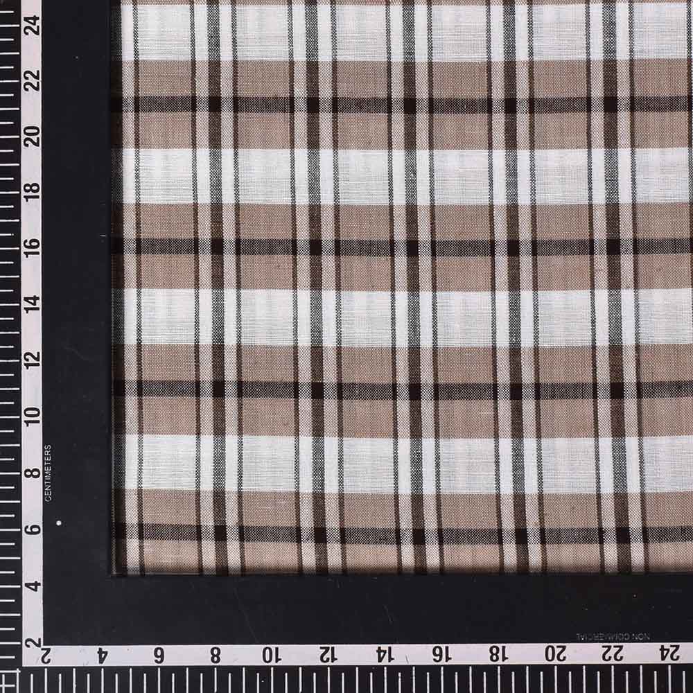 CHECK WHITE BROWN AND BLACK KHADI COTTON 105 GSM HANDWOVEN FABRIC