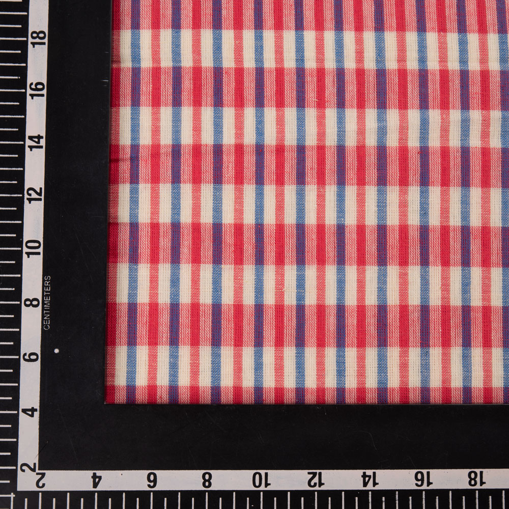 CHECK RED PURE COTTON 86 GSM HANDWOVEN FABRIC 306