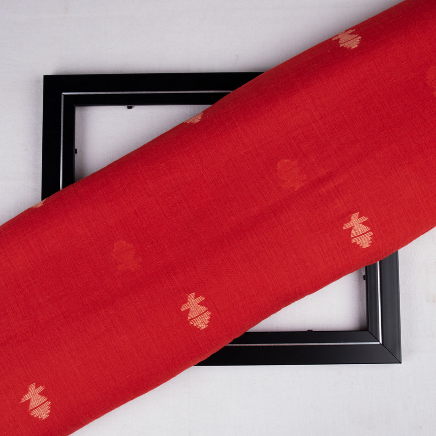 Geometric Red Jamdani Pure Cotton 58 GSM Fabric