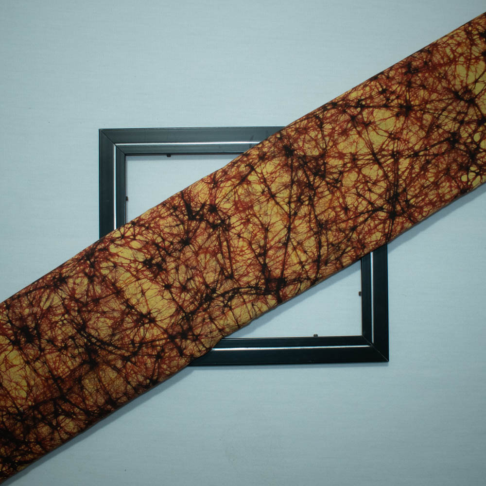 Abstract Yellow Black Batik Printed Khadi Cotton 72 GSM Handwoven Fabric