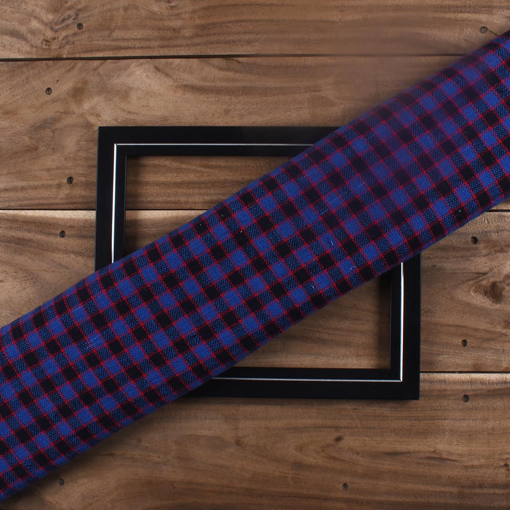Check Red Blue & Black Khadi Fabric - 282 GSM Handspun & Handwoven