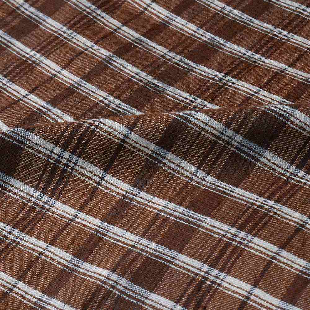 CHECK REVERSIBLE SATIN TWILL BROWN PURE COTTON 100 GSM HANDWOVEN FABRIC