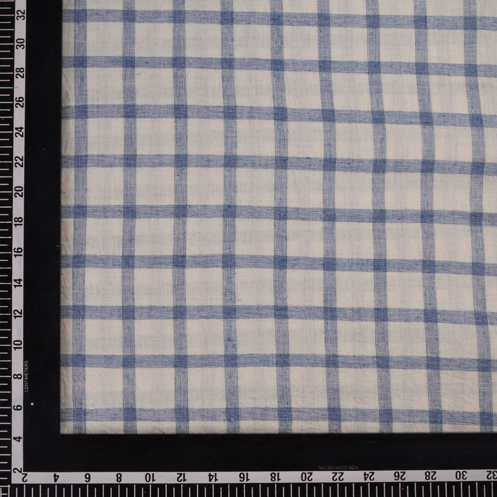 CHECK CREAM & BLUE PURE COTTON 93 GSM HANDWOVEN FABRIC