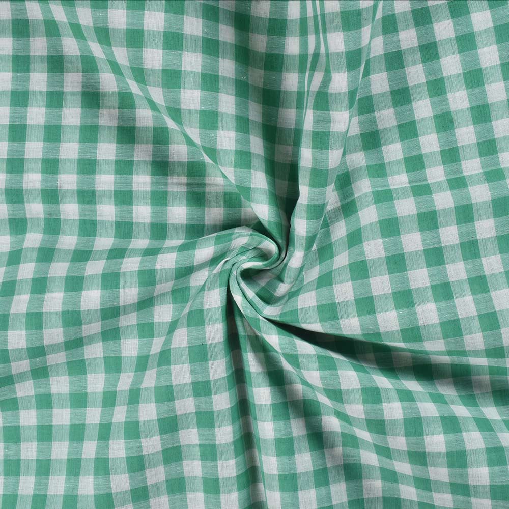 Check Green & White Pure Cotton 67 GSM Handwoven Fabric
