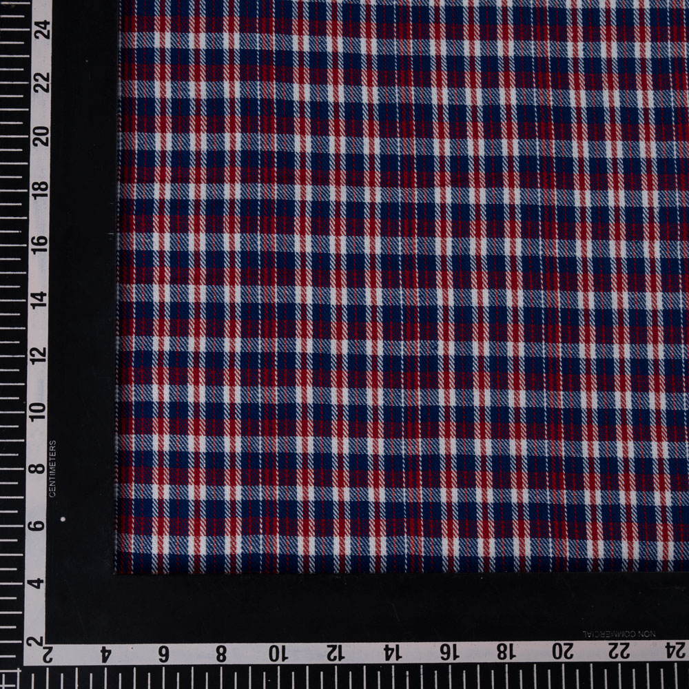 CHECK TWILL RED BLUE COLOUR PURE COTTON 113 GSM HANDWOVEN FABRIC