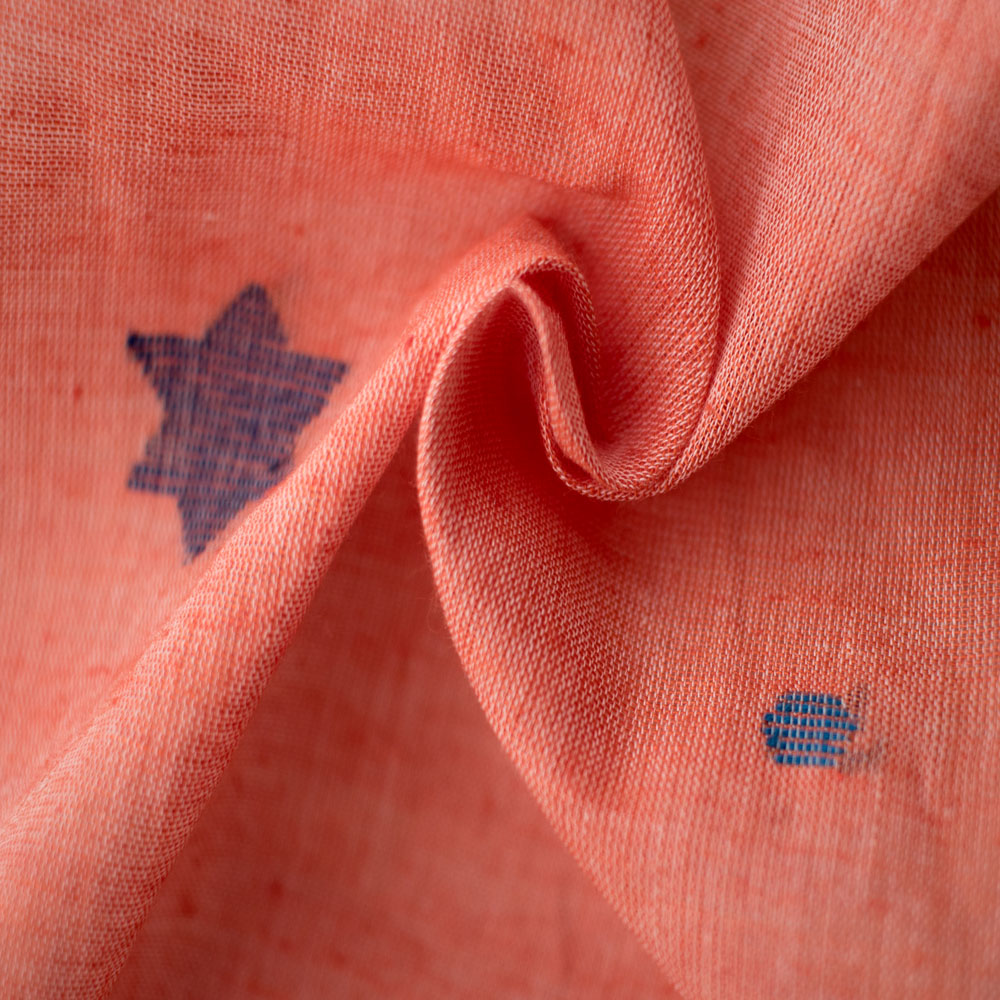 Geometric Orange Jamdani Pure Cotton 55 GSM Fabric