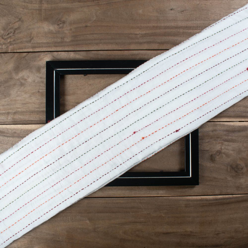 Pure khadi fabric with Kantha embroidery in a striped pattern