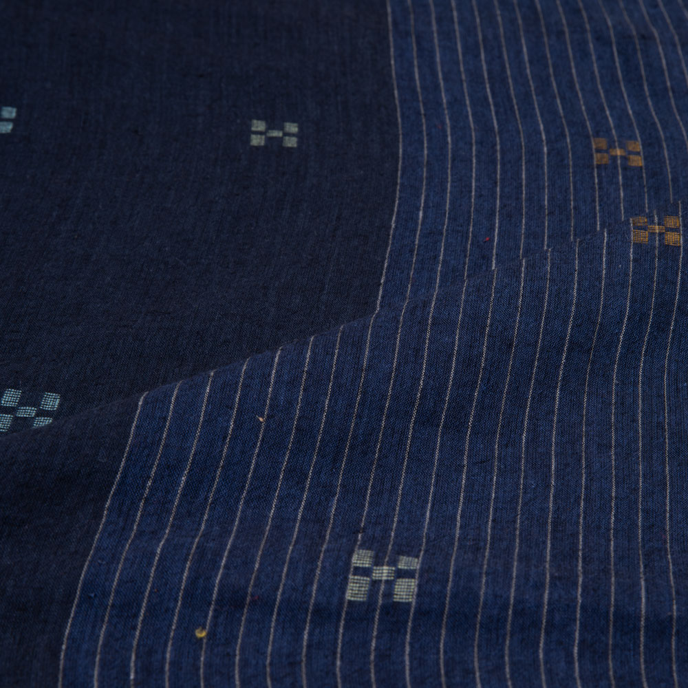 GEOMETRIC STRIPE BLUE JAMDANI 55 GSM HANDWOVEN COTTON FABRIC