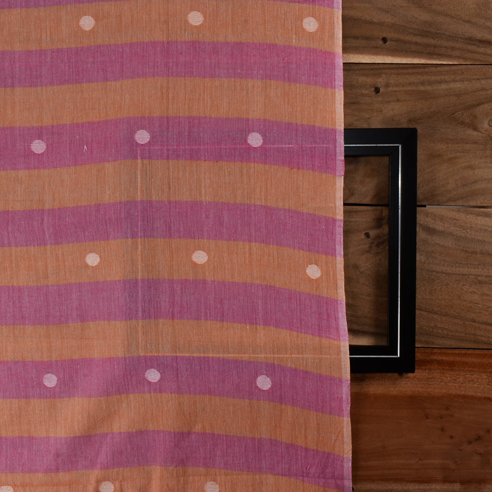 POLKA DOT STRIPE ORANGE RED JAMDANI PURE COTTON 60 GSM HANDWOVEN FABRIC 227