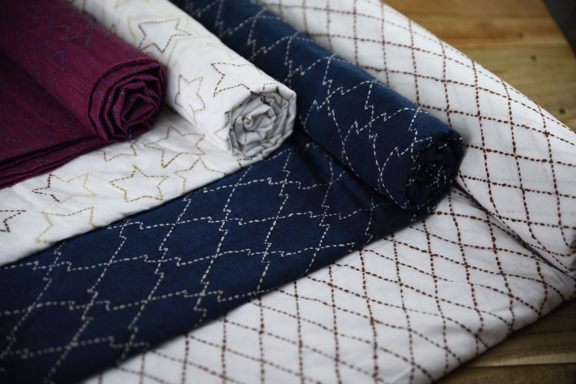 Kantha embroidered fabrics