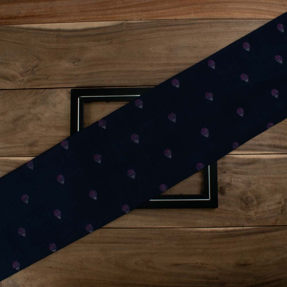 Abstract Navy Jamdani Pure Cotton 100 GSM Handwoven Fabric
