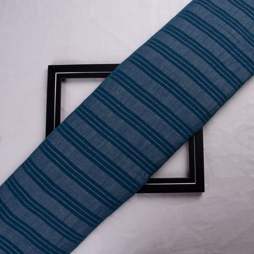 Stripe Denim Twill Navy Pure Cotton 113 GSM Handwoven Fabric