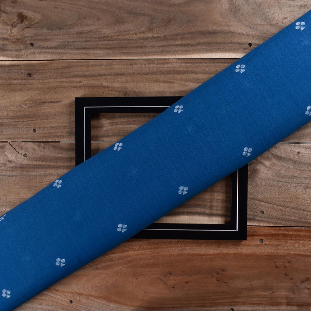 Geometric Blue Jamdani Pure Cotton 64 GSM Handwoven Fabric 245