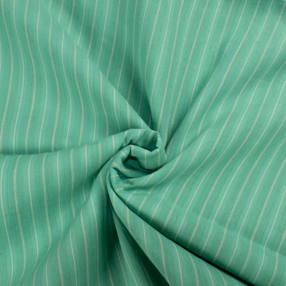 Stripe Green & Grey Pure Cotton 100 GSM Handwoven Fabric