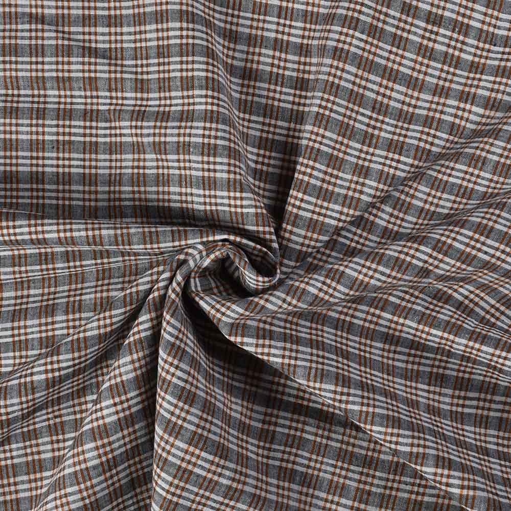 Check Grey Brown & White Cotton 69 GSM Handwoven Fabric
