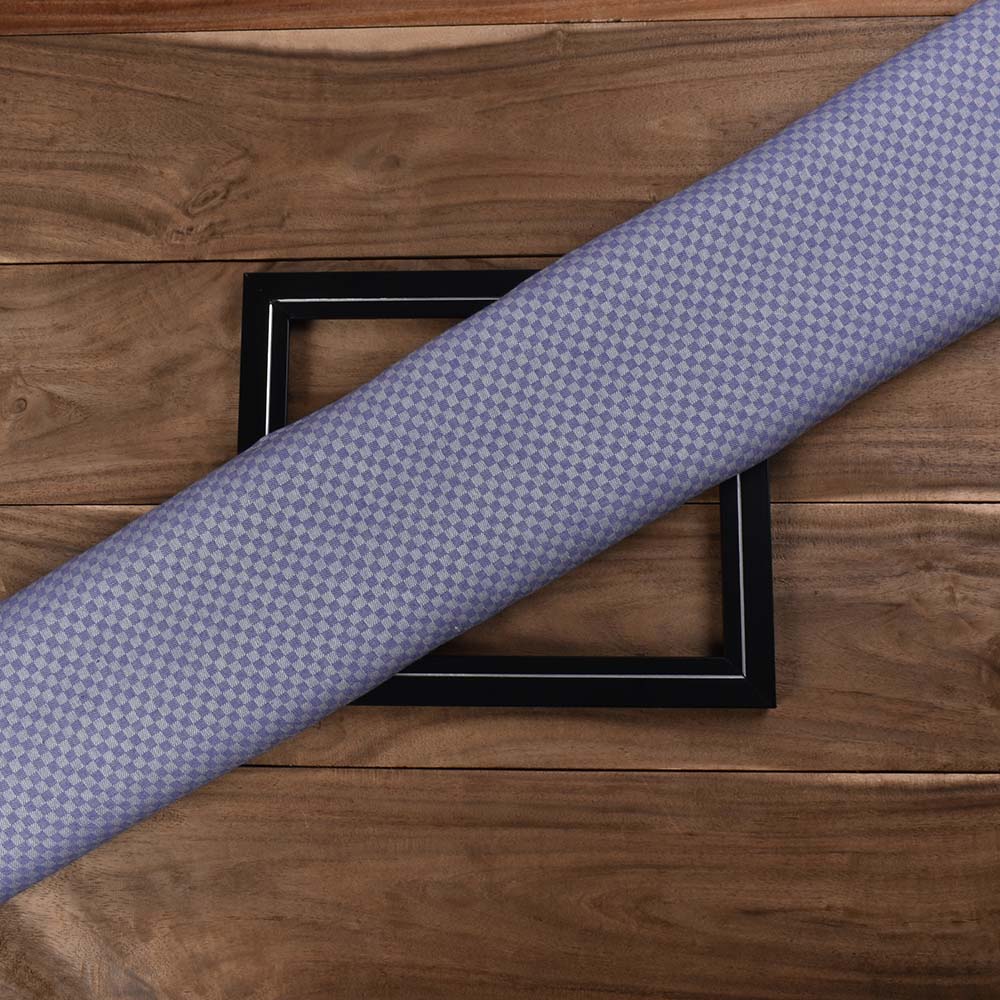 Check Twill White Blue Pure Cotton 105 GSM Handwoven Brocade Fabric