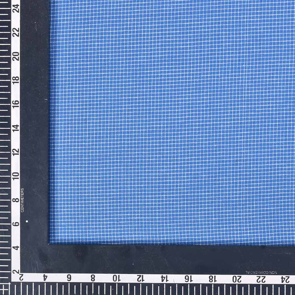 CHECK BLUE & WHITE PURE COTTON 94 GSM HANDWOVEN FABRIC 187A