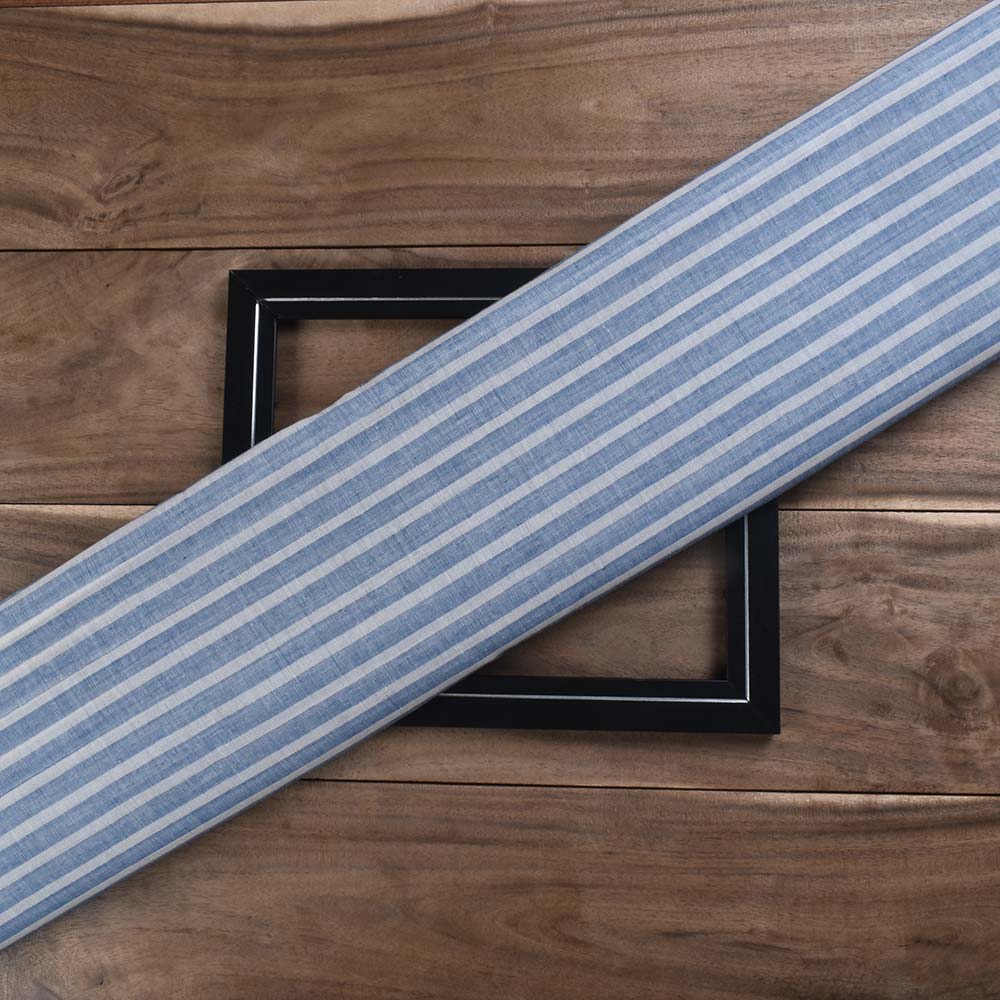 Stripe Blue & White Pure Cotton 58 GSM Handwoven Fabric