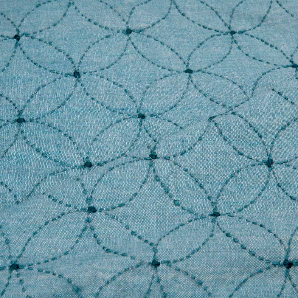 GEOMETRC BLUE KANTHA EMBROIDERED KHADI COTTON 152 GSM HANDWOVEN FABRIC