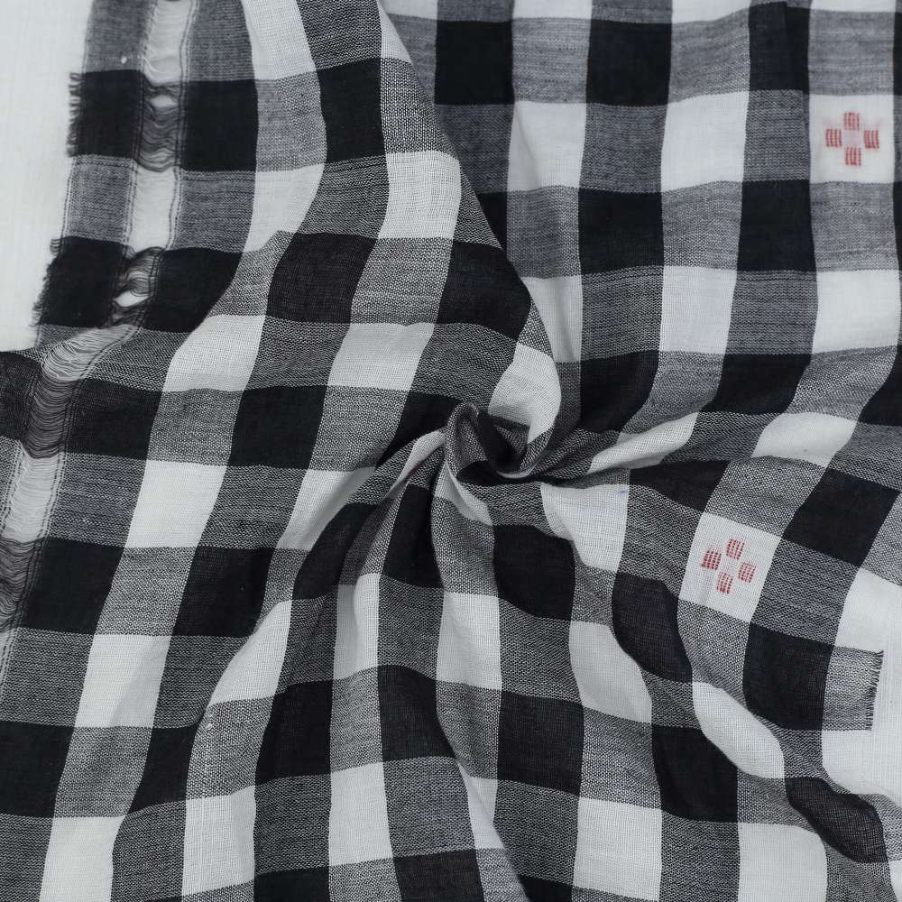 Geometric Check Black & White Jamdani Pure Cotton 55 GSM Fabric