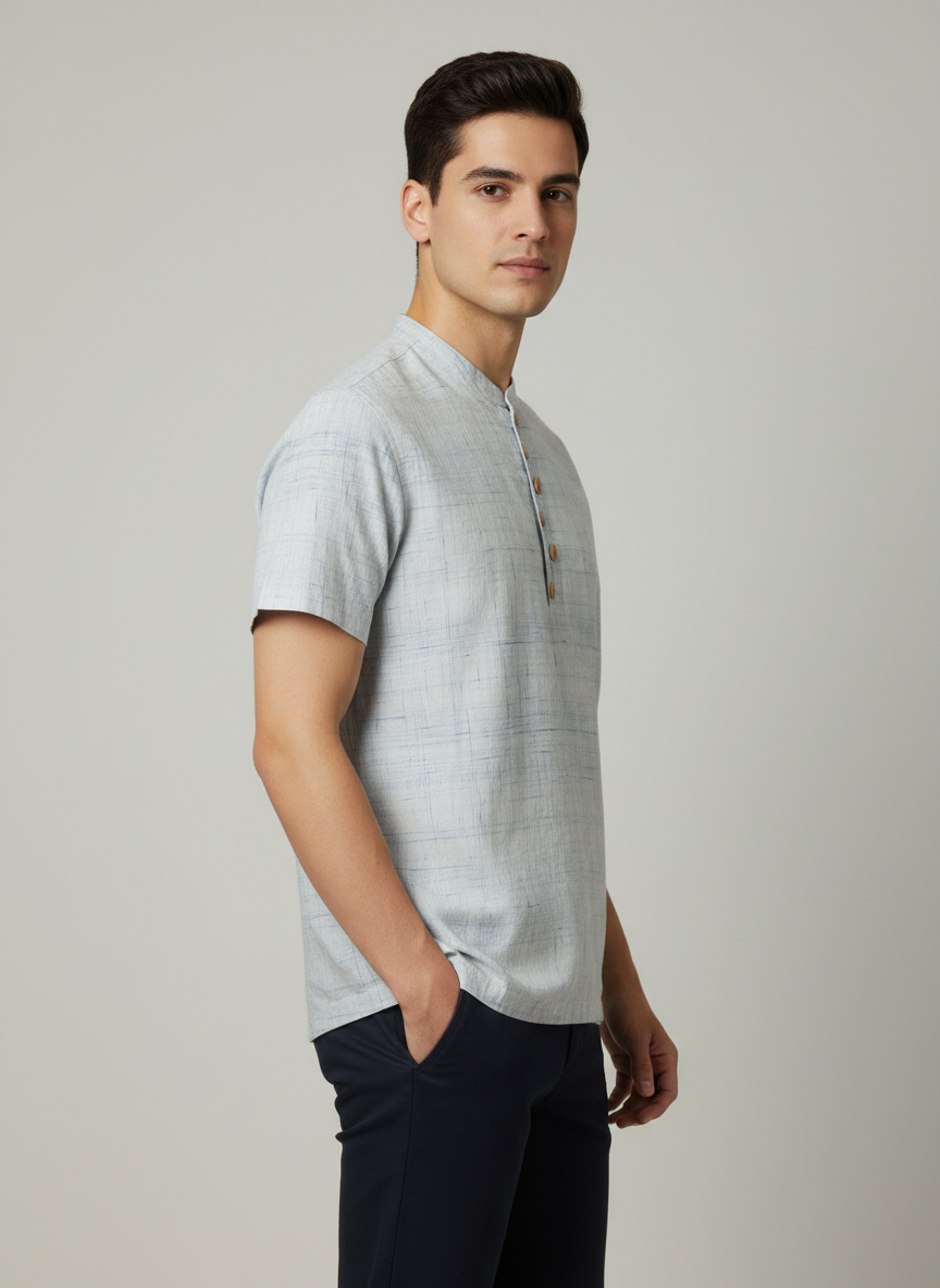 Half Placket T- Shirt with Wooden Buttons